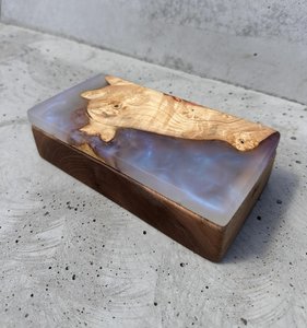 Boîte à souvenirs rustique, boîte à bijoux en bois faite à la main avec résine époxy grise, boîte à bijoux en bois de rivière fumé - Product Image 6
