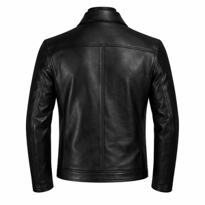 Chaqueta de Cuero Negra Personalizada para Hombre al por Mayor, Cierre de Cremallera, Cuello Camisero, Forro de Poliéster Resistente al Agua, Estilo Motero - Product Image 2