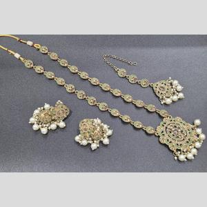 Gold Plated <b>Long</b> <b>Necklace</b> Set with Crystal Stone and Pearls | Fine Jewelry Set for Women & Girls | Elegant Wedding & Party Wear - Product Image 1