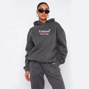 Sweat-shirt à capuche surdimensionné pour femmes avec logo personnalisé pantalon solide et chaud polaire coton poly tissu lavé technique hiver - Product Image 4