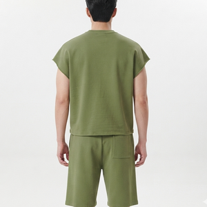 Men's <b>Olive</b> <b>Green</b> Cotton Tracksuit Set Hooded Full Sleeve Regular Fit <b>T</b>-<b>Shirt</b> Shorts Streetwear Solid Casual Summer Wear Logo - Product Image 3