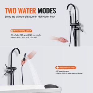 Rubinetto per vasca da bagno a pavimento con beccuccio girevole a 360° e miscelatore doccia, 2 modalità di erogazione dell'acqua, per applicazioni in ville - Product Image 4