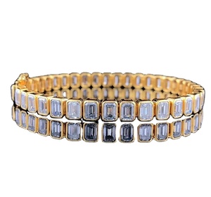 Conjunto de bisel Emerald Lab Grown Diamond Tennis Bracelet Emerald Diamond Bracelet, pulsera de mujer - Product Image 2