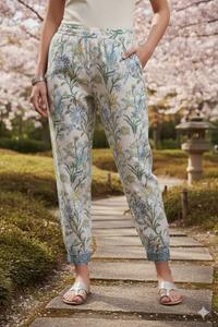 Pantalones casuales de algodón con estampado floral de Paisley para mujer, cómodos, con cintura elástica, para verano, para picnic y resort. - Product Image 2