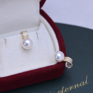 Pendientes Redondos de Plata de 6-8 mm de Zhuji Danshui, Luz Intensa, Casi Impecables, Doble Perla S925, Venta al por Mayor en Transmisión en Vivo - Product Image 3