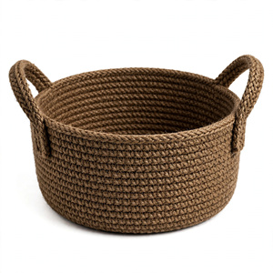 Panier de rangement multifonctionnel en jute écologique rond avec poignées, design moderne pour le stockage des aliments, exporté du Bangladesh - Product Image 1