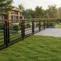 Rampe de jardin moderne en acier noir minimaliste pour villa, barres horizontales, durable, résistante à l'eau et à la rouille, clôture extérieure pour pelouse