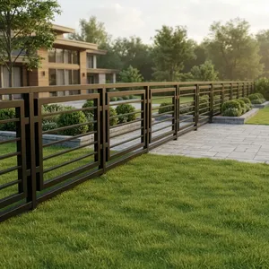 Barandilla de Jardín Moderna de Metal Negro con Barras Horizontales, Valla Exterior Resistente para Protección de Césped, Patio y Jardín - Product Image 2