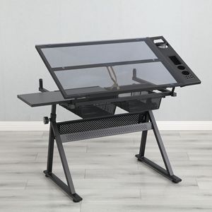 Tavolo da Disegno Regolabile in Vetro Temperato con Sedia per Ufficio - Product Image 3