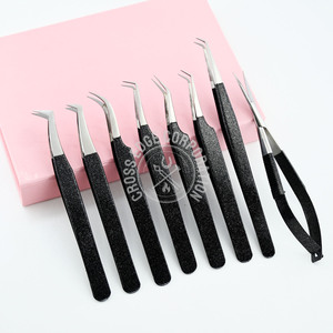 Aplicador de extensión de pestañas curvadas de acero inoxidable, pinzas de pestañas de volumen 35, pinzas de punta de fibra de aislamiento de 90 grados y tijera de resorte - Product Image 1