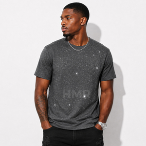 T-shirt décontracté à manches courtes et col rond HMR Brotherhood Sisterhood, logo personnalisé de haute qualité, 100% coton, imprimé à pois gris foncé brillant - Product Image 3