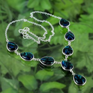 Collier en opale de feu bleu profond, pendentif en argent sterling fait à la main, bijou cadeau pour femme, pierre précieuse fine - Product Image 5