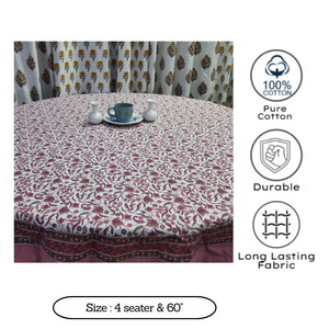 Floral Cotton Jaipur block print 4 seater <b>Round</b> <b>Table</b> <b>Cloth</b>, Eco-friendly handcrafted Premium Boho Design Sustainable Durable - Product Image 2