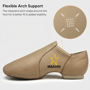 Chaussures de danse jazz pour femmes MBAANI en cuir véritable marron, semelle plate et souple avec soutien de la voûte plantaire flexible - Product Image 1