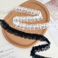 Ruban plissé élastique à volants en dentelle florale noire et blanche en gros pour lingerie, robes, vêtements, couture et loisirs créatifs