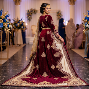Dirac de Mariage Somalien Rose Poudré de Luxe, Broderie Dorée Intricata, Soie Tissée, Élégance Modeste et Régale, Couture Premium - Product Image 2