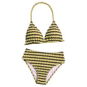 Conjunto de Bikini Halter a Rayas Verdes para Mujer, Traje de Baño de Dos Piezas de Cintura Alta, Tejido Elástico, Ropa de Playa, Personalizado OEM, para Viajes de Verano - Product Image 4