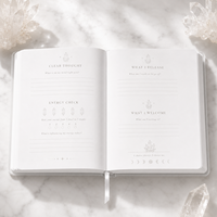 Carnet de notes LABON personnalisé à couverture rigide en cristal blanc transparent avec feuille d'argent pour la manifestation et le bien-être spirituel – Cadeau idéal pour l'auto-soin