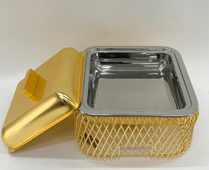 Calentador de buffet de lujo de metal dorado con soporte de alambre, servidor de alimentos aislado, plato para calentar, colección Ramadán, venta al por mayor - Product Image 2