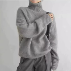 Pull en maille à col roulé décontracté pour femme, couleur unie, ample, chaud et confortable, pour l'automne et l'hiver - Product Image 5