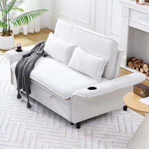 Divano Letto Multifunzionale in Tessuto a Righe Beige da 65,74 Pollici per Camere da Letto e Soggiorni con Braccioli e Schienale - Product Image 4