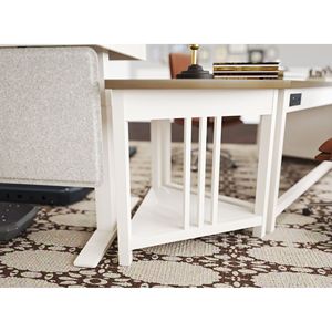 Scrivania ad Angolo Bianca e in Legno con Ripiani Portaoggetti, Tavolino Laterale a Forma di Ventaglio per Ufficio Domestico, Tavoli Console per Spazi Ristretti - Product Image 3