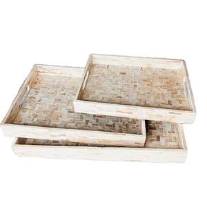 Plateau de service en nacre de haute qualité du Vietnam avec poignée Plateau rond élégant en bois MDF Meilleure vente pour les occasions alimentaires - Product Image 2