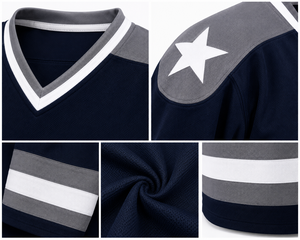 Camiseta de Hockey sobre Hielo Personalizada con Estampado, Cuello en V, Manga Larga, Malla a Rayas, 100% Poliéster Transpirable, Ropa Deportiva para Adultos - Product Image 4