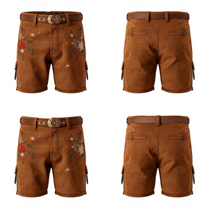 Pantalones Cortos Bávaros de Gamuza Premium Color Camel para Hombre, Pantalones Cortos de Cuero Bordados Tradicionales para Oktoberfest, Fabricante Mayorista - Product Image 2