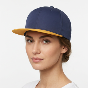 Unisex 6-Panel Snapback Cap <b>Navy</b> Blue With Yellow Brim Solid Color Street Style Fitted Baseball <b>Hat</b> Adult Casual Wear - Product Image 4