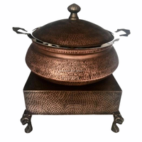 Plat à réchaud traditionnel avec finition fumée et effet martelé, support de couvercle en laiton et support Sigdi, capacité de 4 litres, garantie de 2 ans