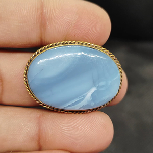 Collier pendentif en opale bleue naturelle ovale, serti clos, avec cabochon rainuré - Product Image 6