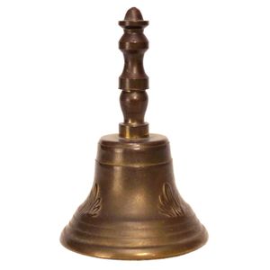 Cloche à main multifonctionnelle en laiton massif poli, style antique, avec poignée torsadée, son clair et fort, cloche d'appel pour accent décoratif - Product Image 4