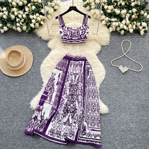 Sommer sexy 2-teiliges Set für Frauen Crop Top und hohe Taille bedruckte Röcke Set amerikanische Kleidung Großhandel - Product Image 1