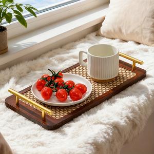 Plateau de rangement et de service élégant avec poignées dorées, surface antidérapante, parfait pour le café, les collations, la table de chevet et la décoration intérieure - Product Image 1