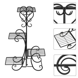 Scaffale in metallo nero a 4 ripiani quadrati per fiori, da interno ed esterno, supporto per piante da giardino, decorazione, arredo da esterno - Product Image 5
