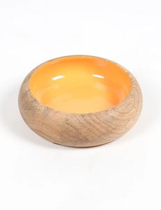Tazón de madera hecho a mano con revestimiento de esmalte naranja, tazón de madera de mango hecho a mano, diseño minimalista para servir comida, vajilla para el hogar. - Product Image 6