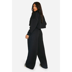 Survêtement court personnalisé pour femme avec logo, 100 % coton, séchage rapide, respirant, coupe ajustée, manches longues, sweat à capuche zippé, ensemble deux pièces - Product Image 3