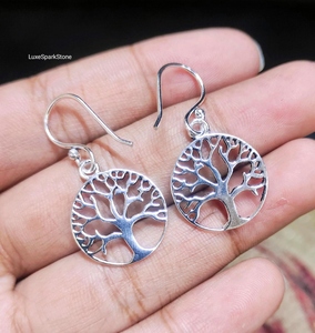 Tree Of Life Earrings, 925 Sterling <b>Silver</b> Earrings, Minimalist Dangle Drop Earrings - Product Image 4