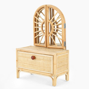 New design wood <b>dressing</b> <b>table</b> for child imaginative play baby girl rattan vanity with storage - Product Image 2