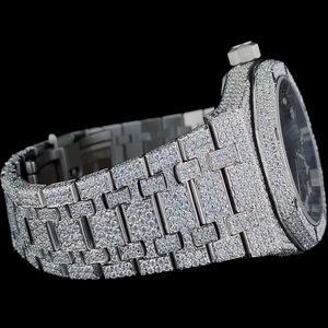 Reloj de Moda para Hombre con Esfera Negra Brillante con Números Arábigos, Completamente Cubierto de Diamantes Moissanite, Movimiento de Cuarzo, Estilo Hip Hop - Product Image 2