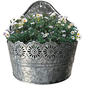 Maceta colgante semicircular de metal galvanizado gris vintage, estilo rústico, para decoración de jardín interior y exterior, barandilla de balcón - Product Image 3