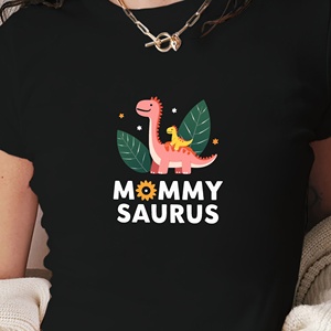 MOMMY SAURUS T-shirt tricoté à manches courtes pour femme, coupe slim, imprimé dinosaure, Y2K - Product Image 3