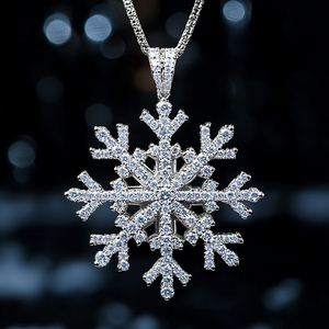 Collar con Colgante de Copo de Nieve con Diamantes Redondos de Corte Brillante, Plata 925 con Baño de Rodio, Joyería Unisex de Lujo, Cadena de Serpiente - Product Image 1
