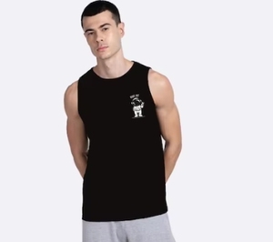 Débardeur sans manches noir pour homme avec imprimé astronaute de dessin animé, col rond, style décontracté, matière en coton respirante - Product Image 4