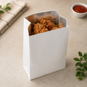 Sac en papier blanc anti-graisse standard, plat, avec fermeture autocollante, jetable, biodégradable, écologique, poignées découpées, pour usage alimentaire - Product Image 3