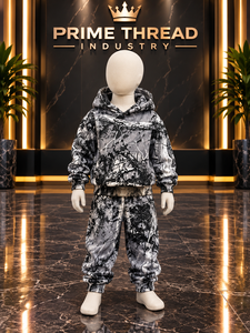 Conjunto de Chándal con Capucha para Niños, Hecho a Medida, Gris y Negro con Estampado, Pantalones Deportivos de Manga Larga, Ropa Deportiva Transpirable para Otoño - Product Image 1