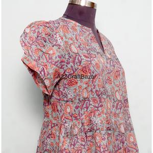 Robe longue décontractée bohème d'été 100% coton non tissé à imprimé floral, manches longues, taille naturelle, écologique - Product Image 5