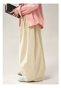 High Waisted Loose Blue Harem Pants Women Cotton Wide Leg Pleated Casual Full Length <b>Drawstring</b> <b>Trousers</b> Spring Style - Product Image 4