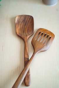 High Grade Rose <b>Gold</b> Plated Long Handle Eco-Friendly Wooden Kitchen Cooking Utensil Set Natural Wood Non Stick Spatula <b>Spoon</b> - Product Image 4